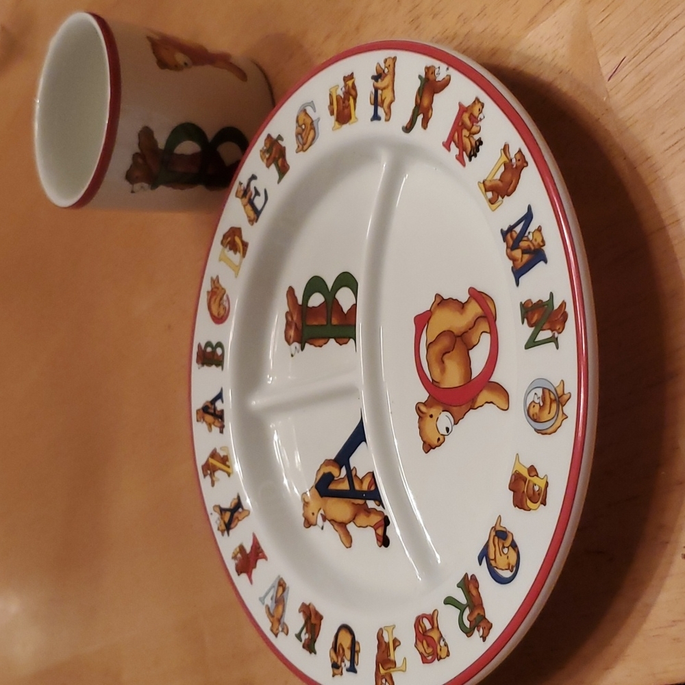 Tiffany & Co Alphabet baby plate and cup.